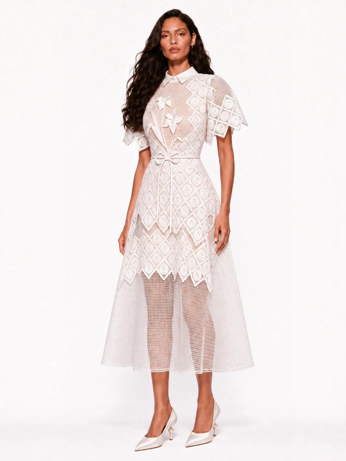 Anastasia Geometric-Pattern Embroidered Midi Dress