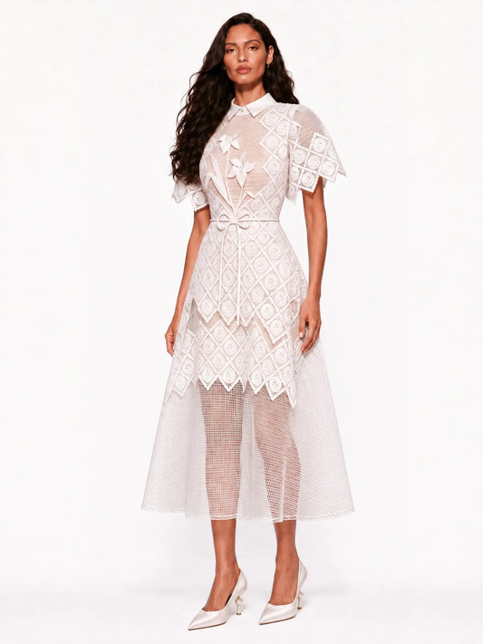 Anastasia Geometric-Pattern Embroidered Midi Dress
