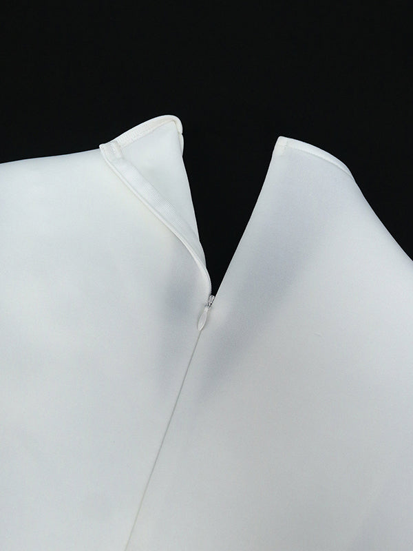 Half Sleeves Loose Asymmetric Embroidered Pleated Split-Joint Deep V-Neck Blouses&Shirts Tops
