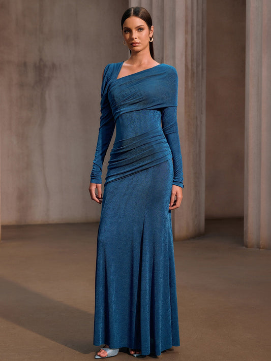 Natalia One Shoulder Ruched Maxi Dress