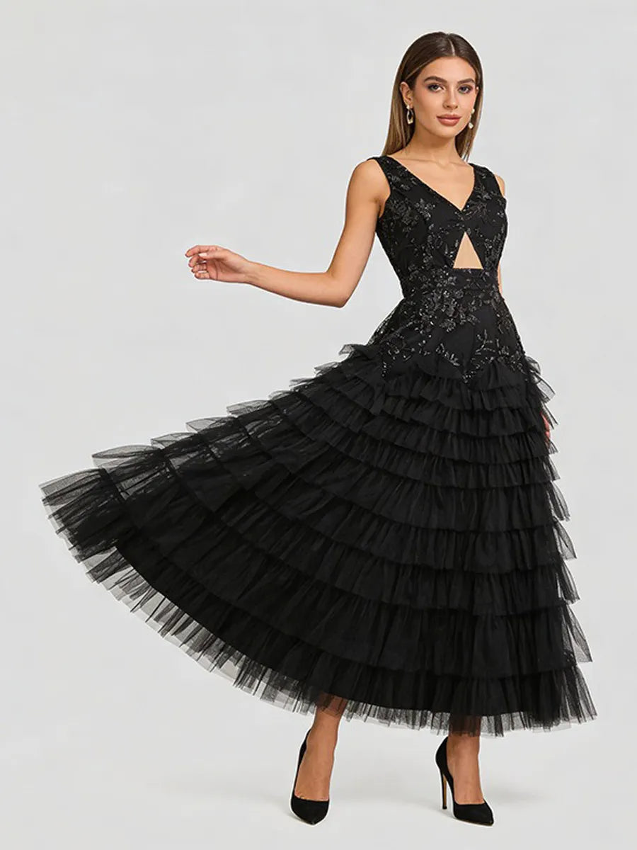 Mila Floral Ruffled Tulle Maxi Dress