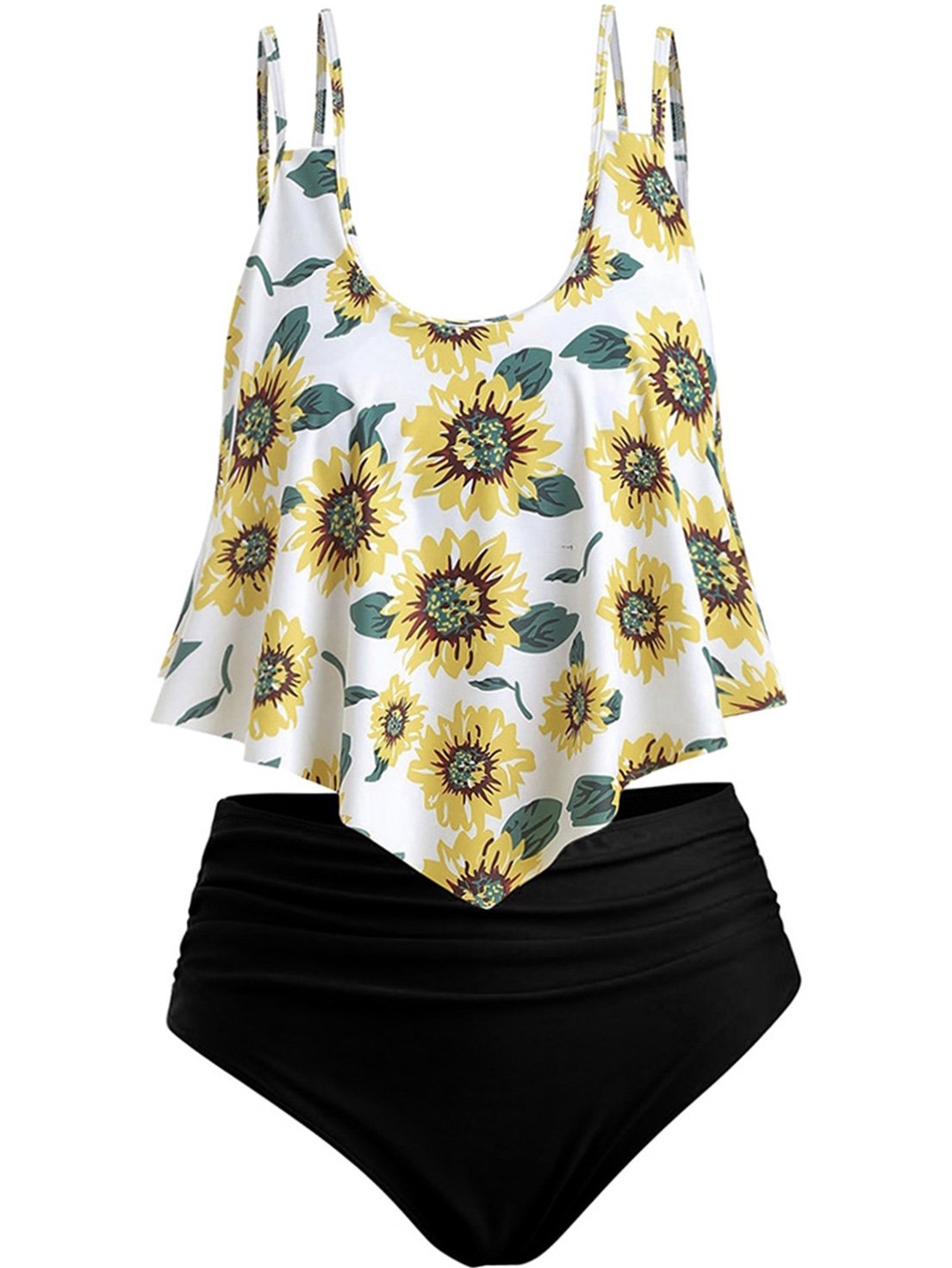 Summer High Waist Sunflower Print Split Swimsuit