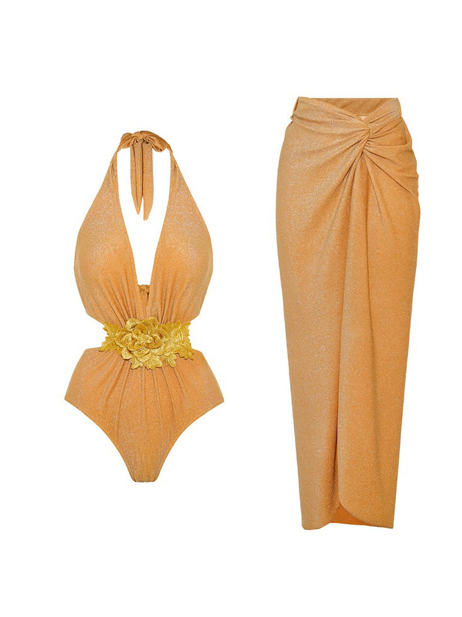Saskia Long-Sleeved Openwork Swimsuit Set