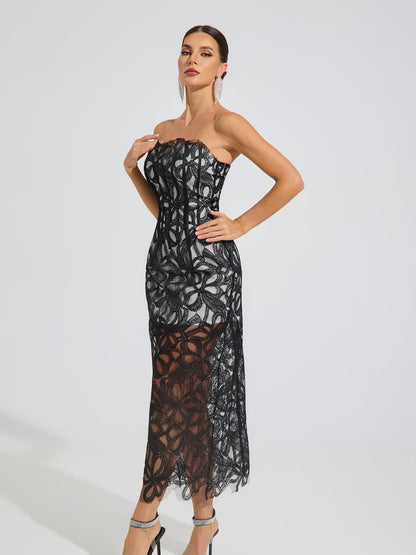 Iliana Noir Lace Corset Maxi Dress