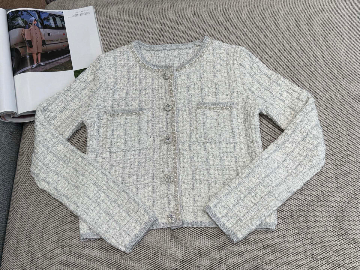 CC Tweed Beaded Coat Pink White Cotton Acrylic 251307