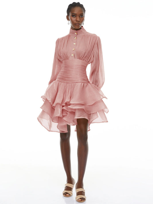 Vivian High-Neck Ruffled Detail Mini Dress