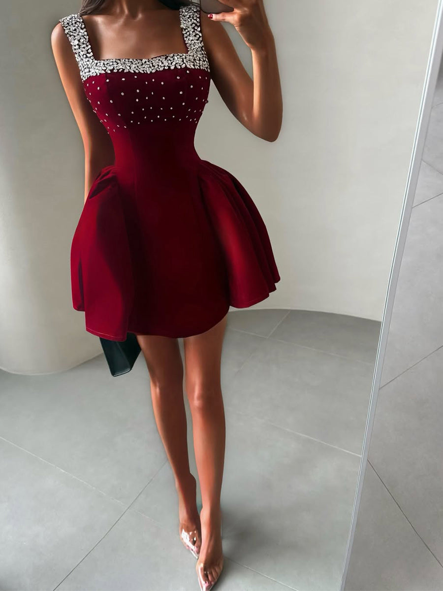 Arlette Square-Neck Diamond Mini Dress
