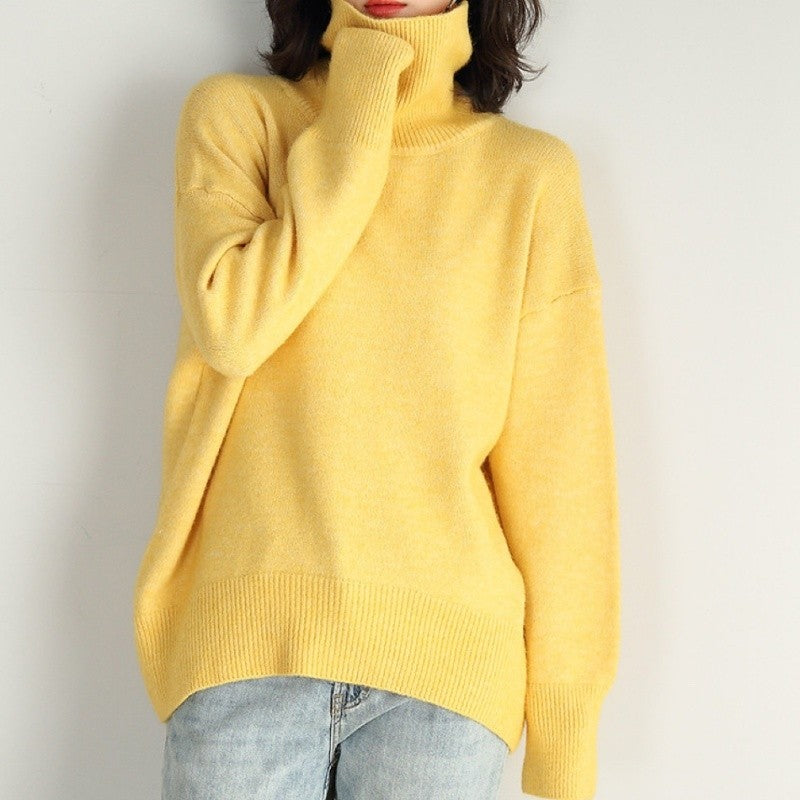 Solid Color High Neck Sweater
