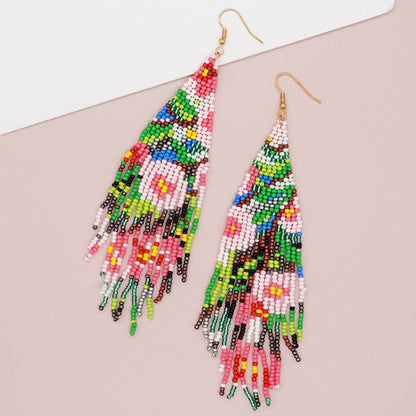 Earwish - Beaded Flag Tassel Earrings - Colorful &amp; Boho