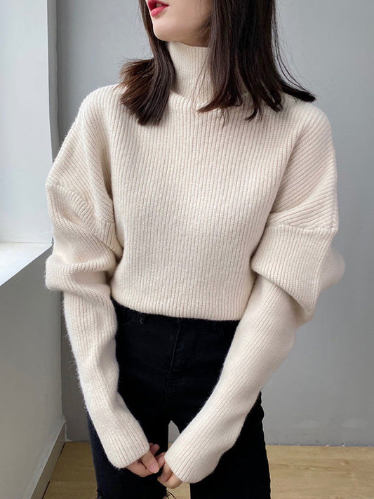 Casual Loose 6 Colors High-Neck Batwing Sleeves Sweater Top