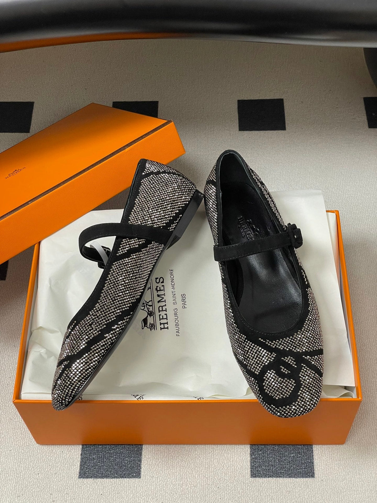 Hermes 26 Light Ballet Flat Metallic Gray in Suede 594342