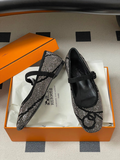 Hermes 26 Light Ballet Flat Metallic Gray in Suede 594342