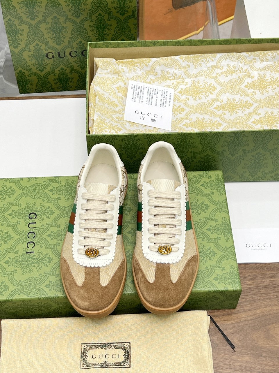 Gucci 2025 G74 Sneakers Brown Beige Suede Canvas 885901