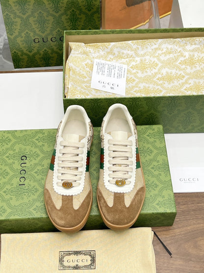 Gucci 2025 G74 Sneakers Brown Beige Suede Canvas 885901