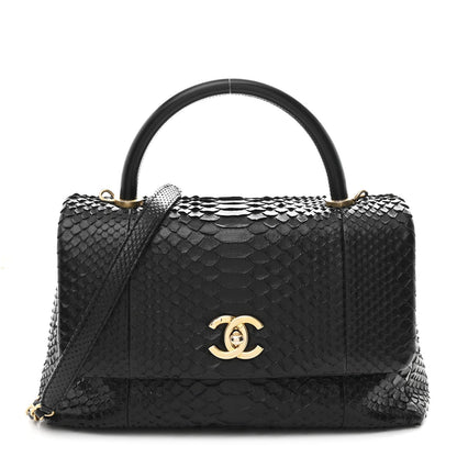 Snakeskin Small Coco Handle Flap Black