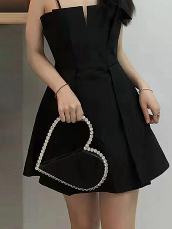 Contrast Color Heart Shape Hollow Rhinestone Zipper Evening Bags
