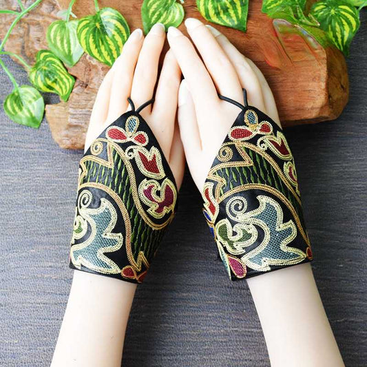 Wrist Half Finger Gloves Spring And Autumn Retro Fingerless National Style Embroidery Decorative Literary Wrist Cover
