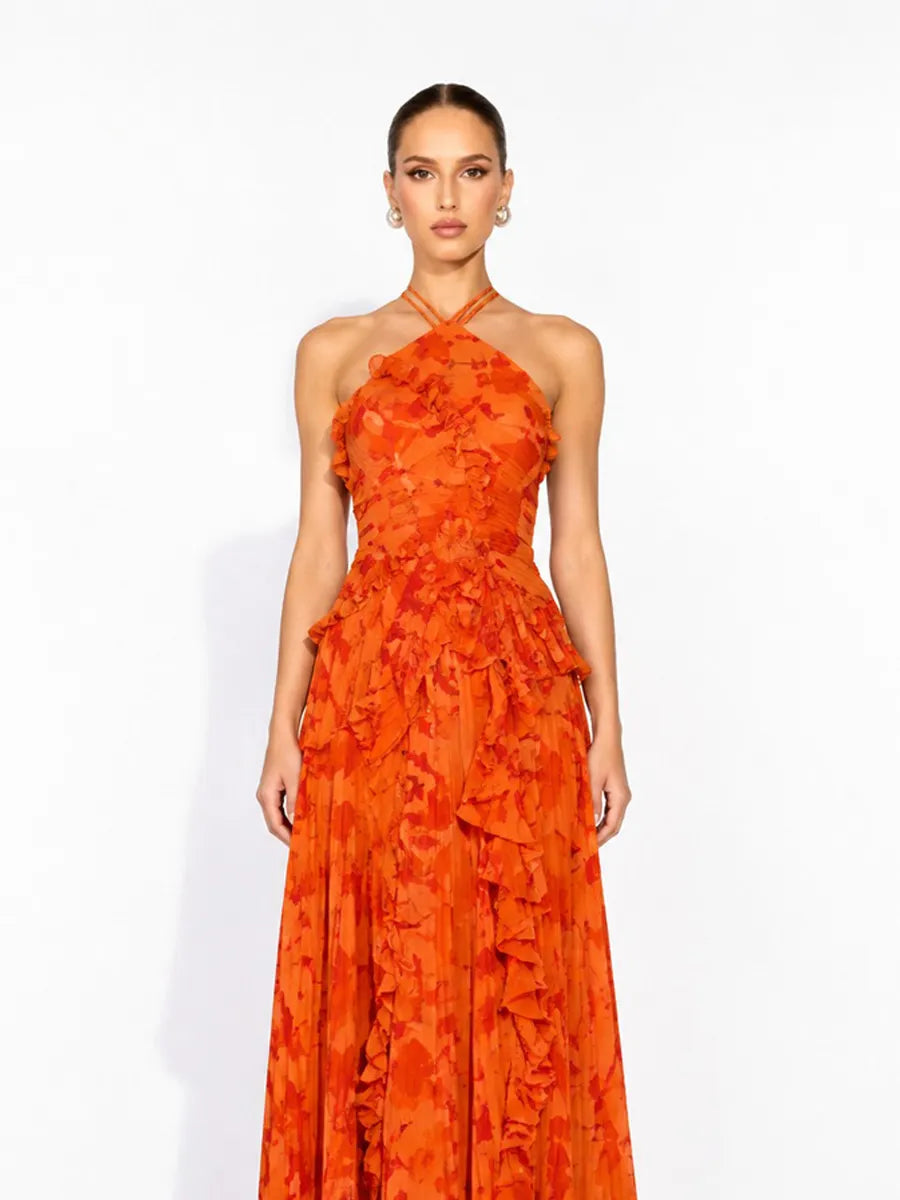 Arianne Pleated Print Sleeveless Maxi Dress