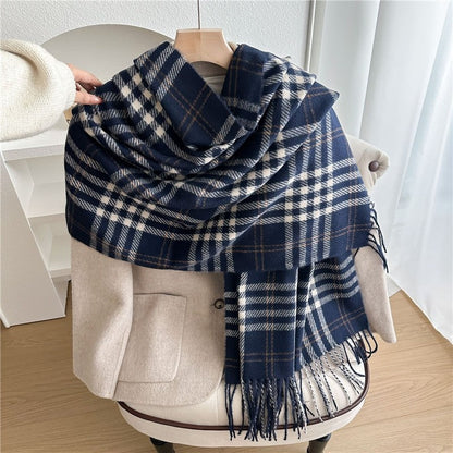 Color Block Plaid Fringe Scarf