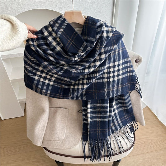 Color Block Plaid Fringe Scarf