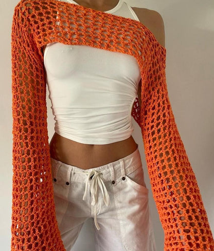 Casual Flare Sleeve Mesh Short Net Top