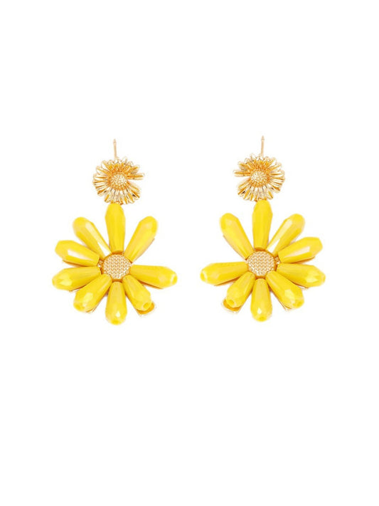 Earwish - Yellow Flower Crystal Bead Earrings