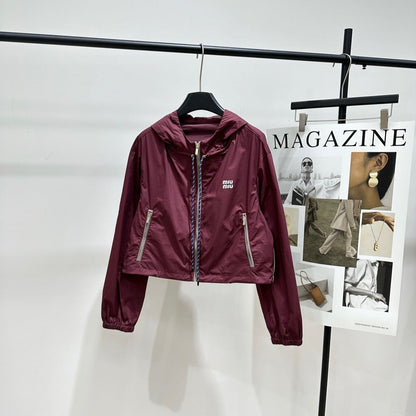 Miu Blouson Jacket Burgundy Windproof Fabric 349723