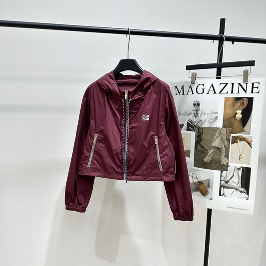 Miu Blouson Jacket Burgundy Windproof Fabric 349723