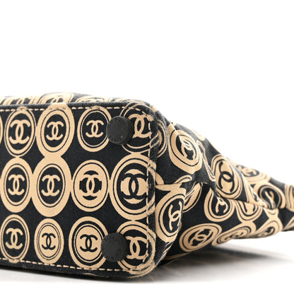 Jersey Calfskin Printed Large Frame Handle Bag Beige Black