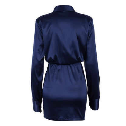 Solid Color Long Sleeve Shirt Wrap Hip Short Dress