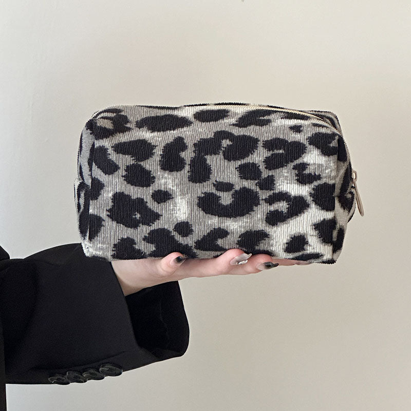 Leopard Print Color Block Portable Cosmetic Bag