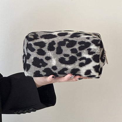 Leopard Print Color Block Portable Cosmetic Bag
