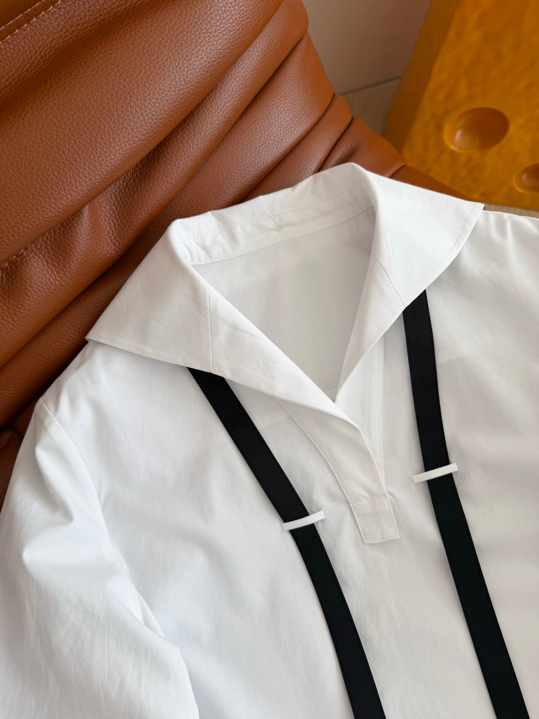 Prada Plain Shirt Doll Collar White Black Cotton 337467