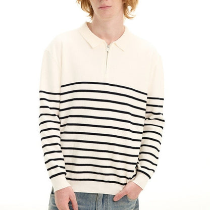 Color Block Striped Semi Zip Polo Shirt