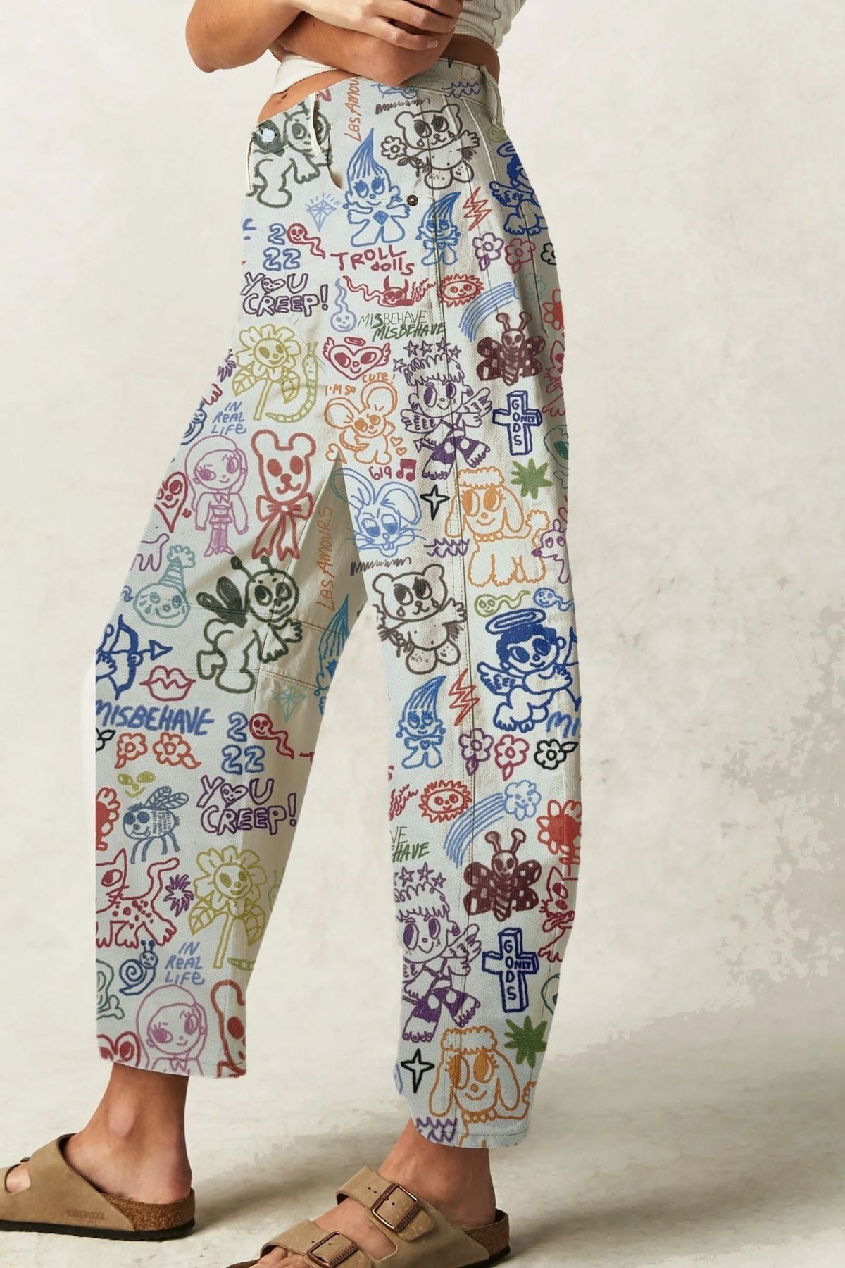 Love Star Print Loose Midi Waist Jeans