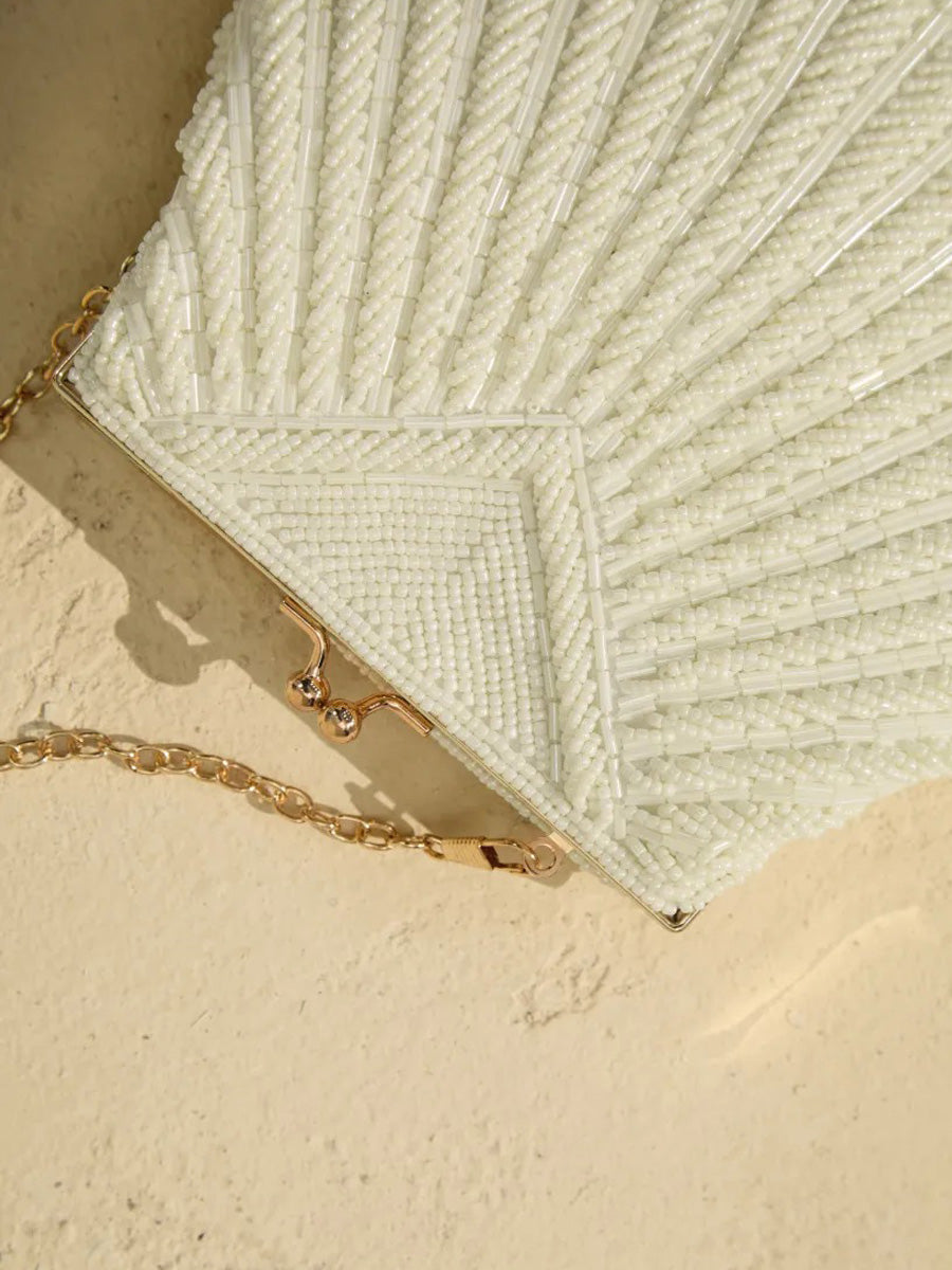 Coraline Woven Pearl Embellished Seashell Handbag