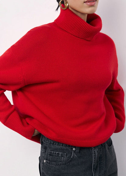 Turtleneck Knit Sweater In Soft Red Fabric