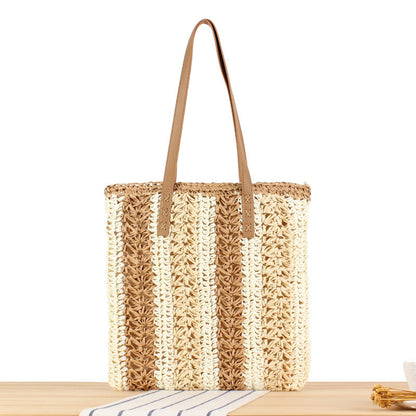 Crochet Market Bag Color Contrast Stripe Bag