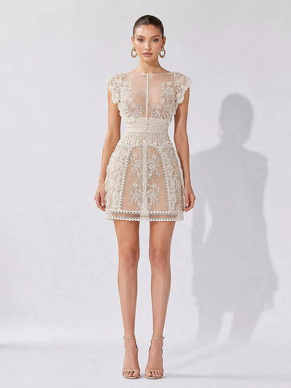 Zoey Apricot Lace-Embroidered Mini Dress