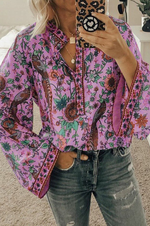 Peacock Loose Shirt Button Long Sleeve Shirt