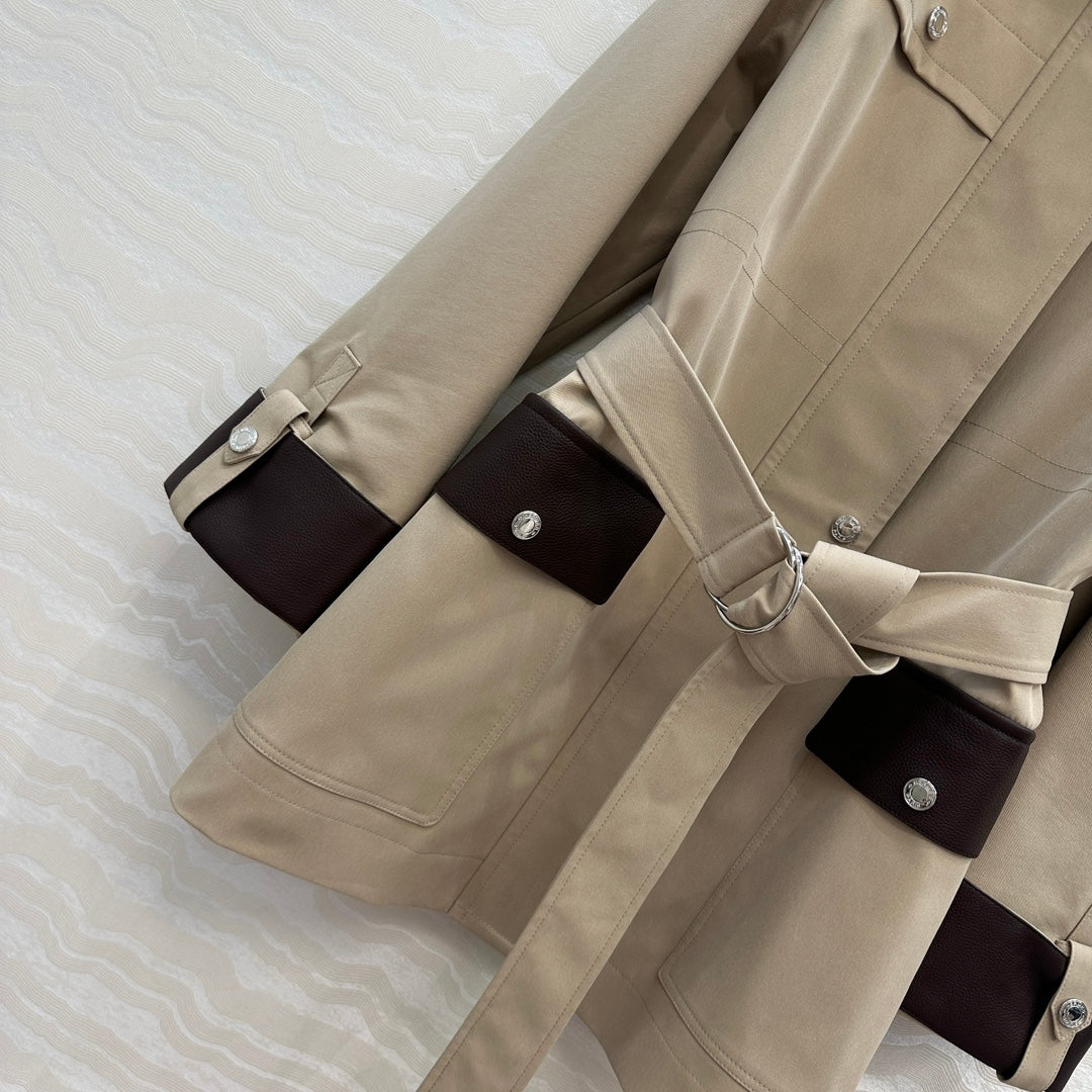 HM Majia Mid-Length Trench Coat Beige Lychee-Grained Suede 304557