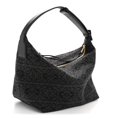 Jacquard Anagram Calfskin Medium Cubi Bag Anthracite Black