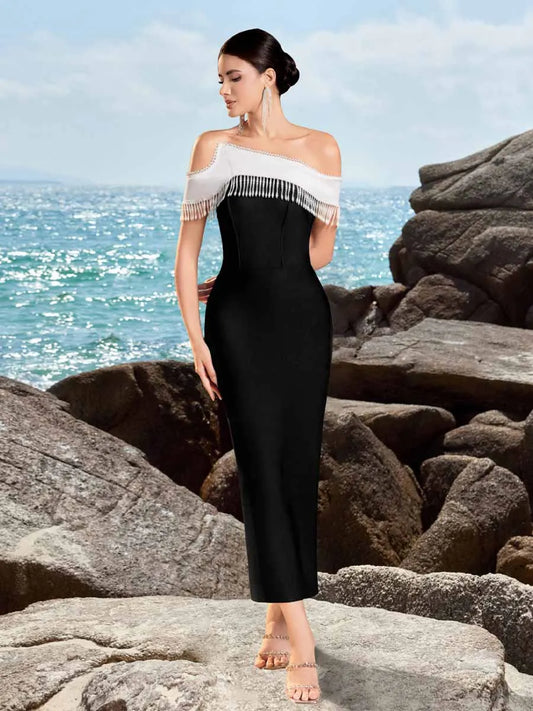 Dahlia Tassel Decorated Bandage Maxi Dress