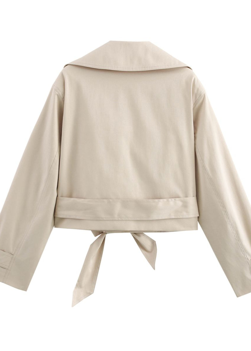 Cropped Belted Trench Jacket Polyester Matte Finish