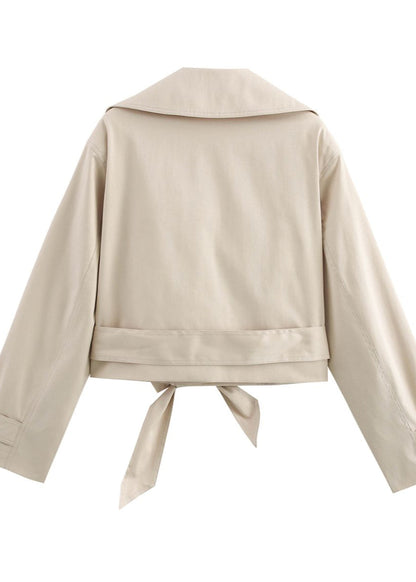 Cropped Belted Trench Jacket Polyester Matte Finish