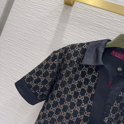 GG Embroidered Lamé T Shirr Wool Tweed 346768