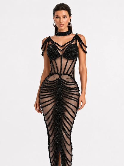Olivia Rhinestone Cut-Out Maxi Dress