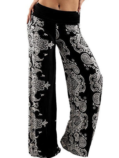 Women'S Plus Size Pants Fashion High Waist Printed Casual Yoga Wide Leg Pants