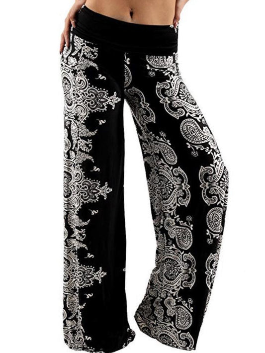 Women'S Plus Size Pants Fashion High Waist Printed Casual Yoga Wide Leg Pants