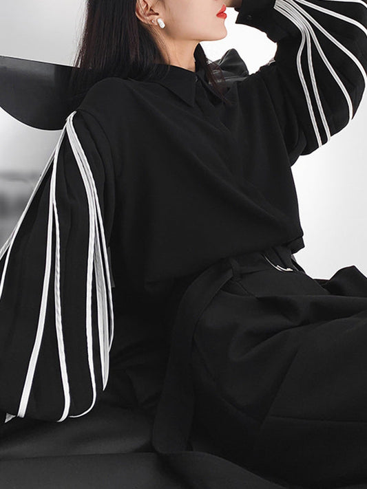 Puff Sleeves Contrast Color Blouses&Shirts Tops